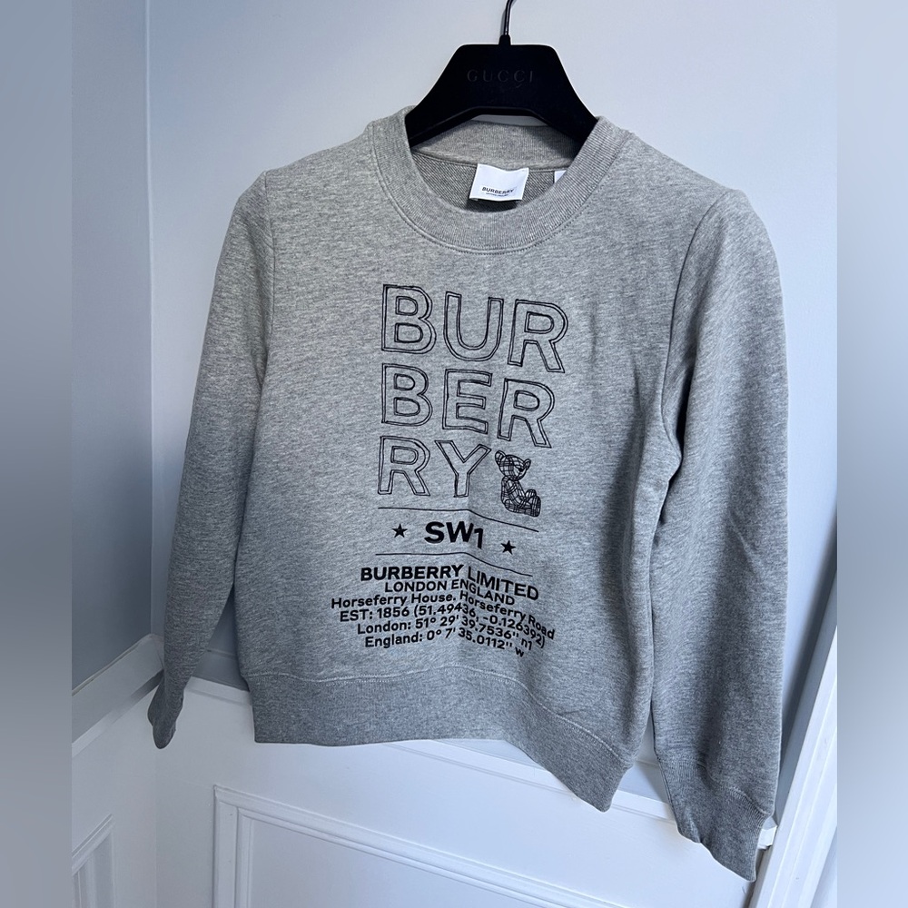 Kid's Burberry Light Gray Crewneck Sweater